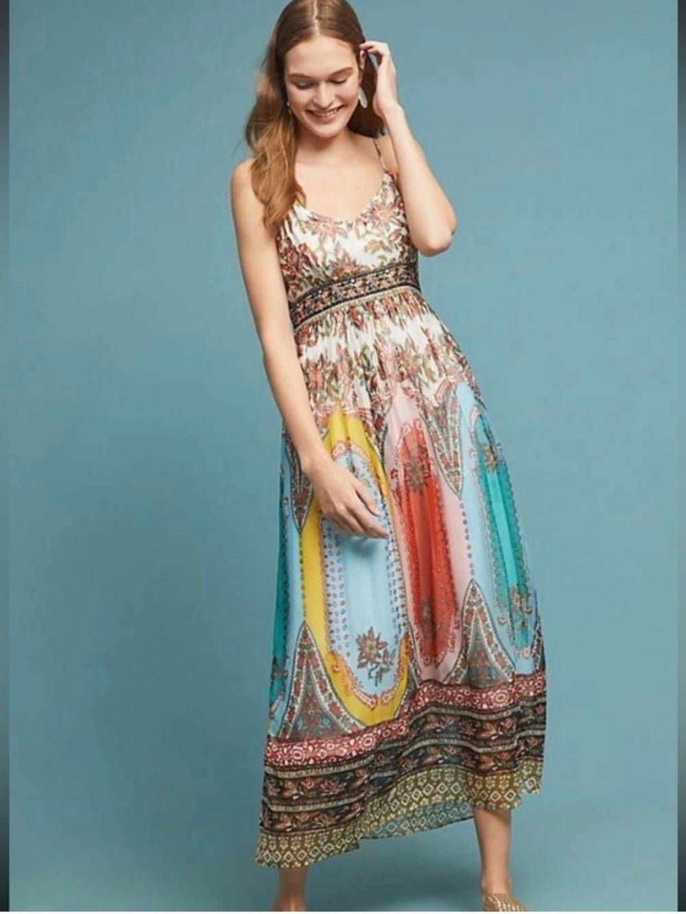 Anthropologie Virginia maxi dress with smocked chest. Size 8.